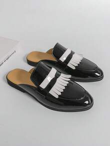 Men's Flat Slip-On Loafers, Gentleman British Style Backless Mule Sandals With Tassel Decor, Suitable For Outdoor Wear In Summer. [Suggest Ordering One Size Up] - Black - View 5