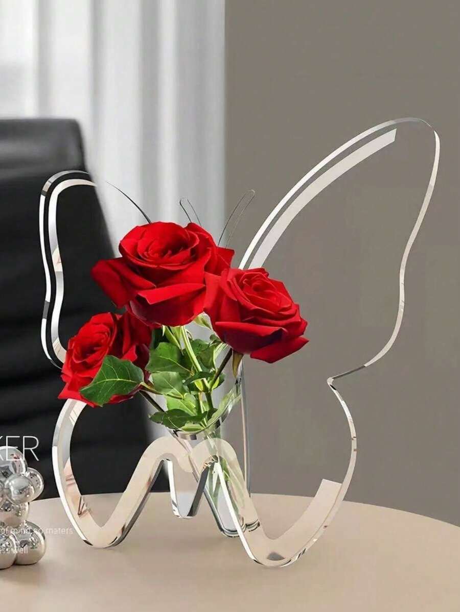 1pc Modern Luxury Minimalist Transparent Butterfly Vase Photo Frame Decor, Elegant Decorative Piece For Home And Office, Ideal Gift For Easter, Mother's Day, Friends, Boyfriend/Girlfriend, Family, Teachers, Colleagues, Creative Hydroponic Flower Vase, Acrylic Desktop Ornament