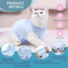 宠物康复服一件装 - 柔软透气，四季皆宜，适用于猫咪和小型犬的康复服装 - 藍色 - 查看 7