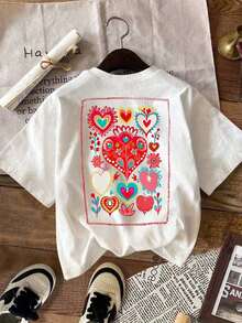 Camiseta gráfica para mujer, camiseta de manga corta de estilo casual y urbano, top de verano lindo Blusas para mujer  Ropa deportiva estilo Y2K, cuello redondo, 100% algodón, tejido suave, manga corta. - Blanco - Ver 3