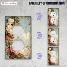 1pc [2D Printed] Vintage Rose Floral Art Light Switch And Outlet Cover Plate, Suitable For Home Office Decor, Easy Installation, No Battery Or Wiring Required - A - View 5