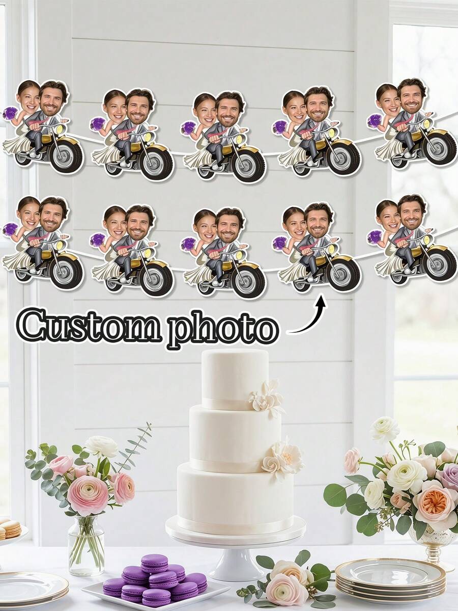 7/14/21pc Banner cưới cặp đôi mô tô in ảnh tùy chỉnh, vòng hoa trang trí ảnh cô dâu chú rể cá nhân hóa, cờ kéo banner tiệc cưới chủ đề mô tô tùy chỉnh, trang trí đám cưới, lý tưởng cho các cặp đôi yêu thích mô tô, trang trí phông nền tiệc cưới. - Nhiều màu - Xem 1