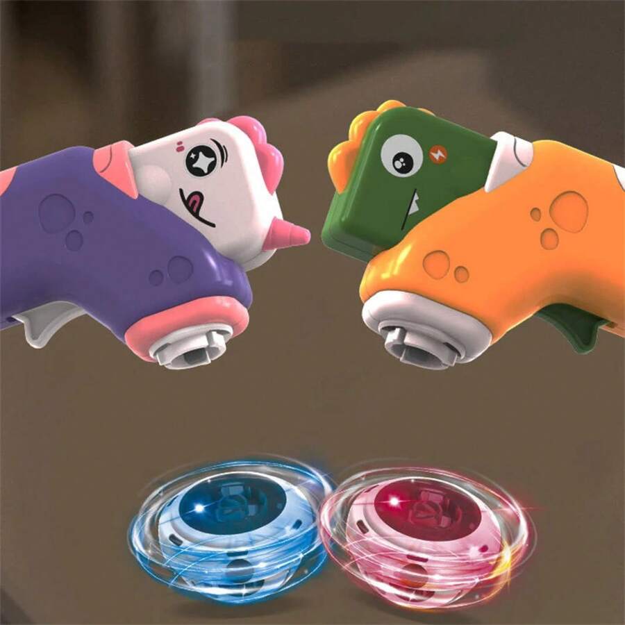 Platillo de disco volador 2 en 1, giroscopio de dibujos animados de dinosaurio, lanzador de cohetes de aire, juegos deportivos, juguetes educativos al aire libre para niños, regalos - Blanco - Ver 1