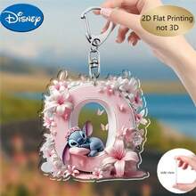Disney 2D飞机，2D飞机印刷，1个迪士尼亚克力钥匙扣，26个英文字母，史迪奇粉色花朵图案设计，可爱包包钥匙扣，情侣钥匙扣，汽车钥匙扣，史迪奇粉丝生日礼物，2D飞机，节日完美之选 - 彩色 - 查看 30
