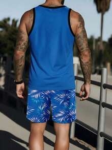 Conjunto de camiseta sin mangas y pantalones cortos para hombre - Azul - Ver 12