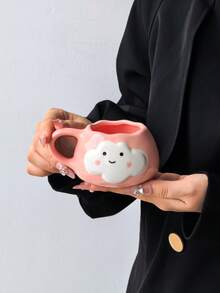 1pc Cute Cloud & Smiling Face Mug, Korean Ins Style Hand-Painted Adorable Ceramic Cup, Cloud Expression & Fashionable Lady Drinking Cup, Fun Cartoon Cute Coffee Mug, Tea Cup, Suitable For Home, Party, Birthday Gift, Souvenir - Multicolor - View 15