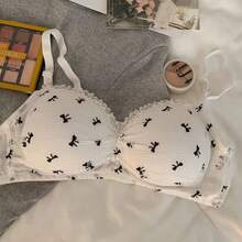 Ropa interior con pajarita dulce, busto pequeño para mujer, sin anillo de acero, burbuja de encaje, sujetador antiflacidez de estilo japonés, fino y transpirable - Blanco - Ver 3