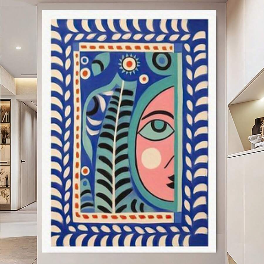 Enmarcado 3 láminas 2D planas con vibrantes diseños abstractos de rostros y marcos de de pino - Lienzo , estilo moderno y clásico, perfectas para la decoración del dormitorio, sala de estar u oficina, uso interior/exterior, para dormitorio | decorativo | lienzo , decoración de pared - Enmarcado - View 1