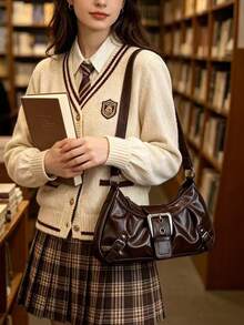 Fashionable Contrast Color Shoulder Bag For Women - Coffee - View 7
