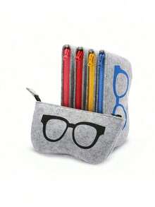 1pc Fashion Multicolor Eyeglasses Pattern Felt Zipper Eyeglasses Case, Portable Lightweight Unisex Eyewear Storage Bag, Shock-Proof Protection, Suitable For Travel, Business, Daily Use, Outdoor, 5 Color Options - Multicolor - View 7