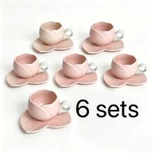 1 Juego de taza y platillo de café de cerámica con patrón de tulipán hecho a mano, fabricado en material cerámico. Juego de taza y platillo de cerámica retro, caja de regalo para el té de la tarde, vajilla para el té de la tarde. Un juego de taza y platillo de café para celebrar. - Multicolor - Ver 20