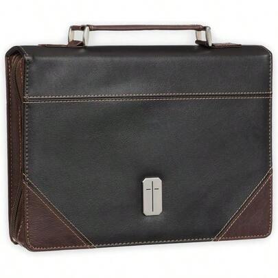 Premium Classic Vegan Leather Bible Cover For Men: Man Of God Inspirational Bible Verse, Protective Book Carry Case, Brown Black, Large Adults World Book Day