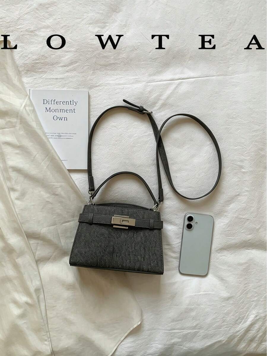 low tea New Summer Fashion Women's Handbag, Stylish Adjustable Shoulder Strap Decoration, Minimalist Solid Color High-End Metal Decor Commuter Shoulder Bag