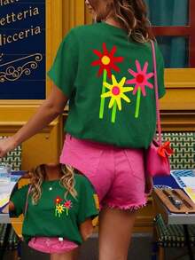 Women's T-Shirt, Short-Sleeved Graphic Tee, Casual Street Style, Cute Summer Top - Green 9 - View 5