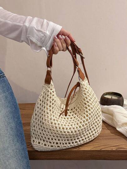 High-Quality Fashion Versatile New Design Elegant Casual Highly Attractive Shoulder Underarm Tote Bag, Business Commute Daily Match Woven Straw Handbag For Women