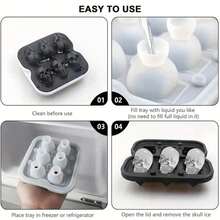 Khay làm đá hình đầu lâu 3D có nắp đậy, tạo được 6 viên đá hình đầu lâu, kèm phễu nhỏ, thích hợp cho cocktail whisky, đồ uống Halloween, kem, màu đen. - Nhiều màu - Xem 2