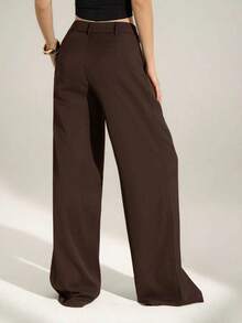 pantalones de trabajo con corte elegante para mujeres - Marrón - Ver 2
