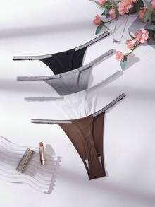 4件套女士性感丁字裤，时尚迷人，闪亮银色蝴蝶环设计，金属环内衣，舒适柔软贴身 - 彩色的 - 查看 2