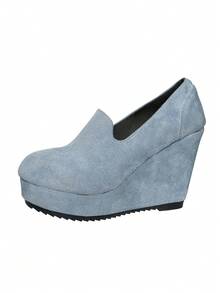 Fashion Platform Slip-On New Minimalist Spring/Autumn Outdoor Plus Size Women's Wedge Heel Thick Bottom Pumps (Shoes Run Small By 1 Size) - Blue - View 8