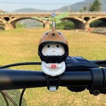 Adornos de bicicleta, figuritas de gatos pequeñas montadas en el coche, decoraciones para vehículos eléctricos y motocicletas, cascos de helicóptero de bambú, elec - 9 - Ver 27