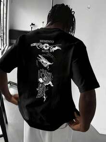 Camiseta de manga corta holgada estilo Y2K para hombre, talla grande, con estampado de moda para hombre SU ER |   Diseño exquisito |   Esencial de verano |   Fácil de combinar, resaltando tu estilo. 100% algodón puro. - Negro - Ver 1