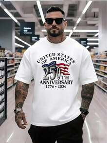 Big And Tall Mens Shirts 180G Cotton Short Sleeve Shirt 250th Anniversary Patriotic Theme Print Vintage Numbers And Design American Celebration Daily Casual Top GOHS - 白色 - 查看 2