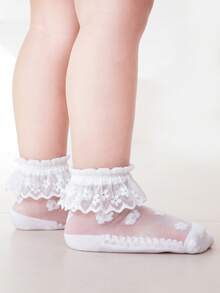 3 Pairs Baby Summer Mesh Socks, Children Breathable Lace Trim Socks, Princess Style Lace Socks - White - View 4