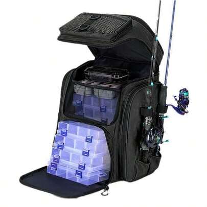 Mochila para equipo de pesca, bolsa de almacenamiento grande para equipo de pesca al aire libre, sin bandejas, verde