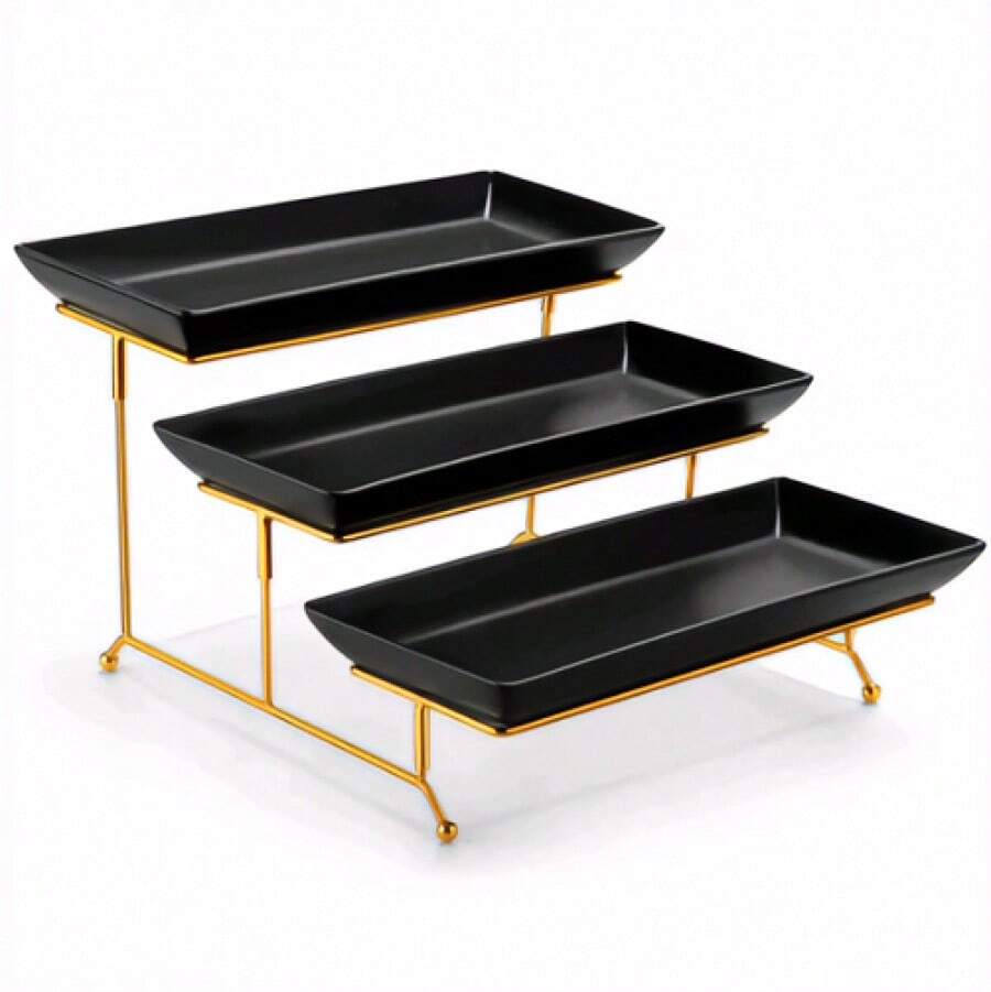 Piatto da Portata - Nero - 12 Pollici- Supporto Oro - Visualizzare 1