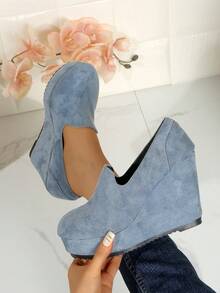 Fashion Platform Slip-On New Minimalist Spring/Autumn Outdoor Plus Size Women's Wedge Heel Thick Bottom Pumps (Shoes Run Small By 1 Size) - Blue - View 2