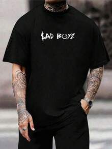 1 pieza de camiseta unisex de manga corta y cuello redondo, holgada, de 180 g, diseñada por artistas de Y2K en el estilo Bababask, hecha de 100% algodón puro.Son informales y versátiles, adecuados para ropa urbana, salidas diarias, campamentos, conciertos, eventos de hip-hop, rock y rap, y presentan diseños inspirados en celebridades.Ideal para festivales, otoño y uso durante todo el año. - Negro - Ver 7