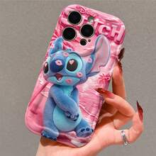 Disney Lilo & Stitch Phone Case, Official Stitch Character Design, Kiss-Marked Stitch In Soft Plush Texture On A Pink Beach Background Protective Cover. Compatible With IPhone 17, 16, 15, 14, 13, 12, 11 Pro Series, Featuring The Playful Alien With Heart Eyes And Kisses On A Tropical Pink Beach, Perfect For Stitch Fans And Disney Lovers, Ideal For Birthdays, Holidays, Anniversaries, Graduation Gifts, Or Any Special Occasion To Surprise Family, Friends, Classmates, And Loved Ones. - 白色 - 查看 1