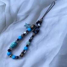 Colgante de gato de ojos azules negros y estrella de mar, correa para teléfono, cadena de muñeca, correa para cámara CCD de nicho, llavero, decoración de bolso - Negro - Ver 4