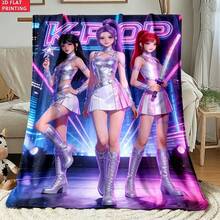 1 chiếc chăn in hình nhóm nhạc nữ K-Pop, mềm mại và thân thiện với da, nhẹ, thích hợp dùng cho giường ngủ, dã ngoại, ô tô, cắm trại. - Nhiều màu - Xem 10
