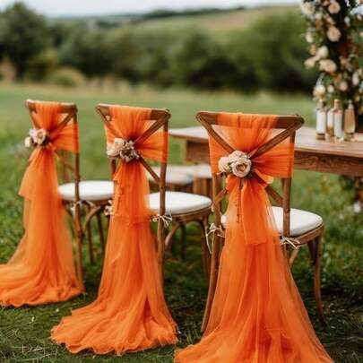 16 Piezas Románticas Cintas para Sillas de Boda Largas de Tul Decoración de Moños para Sillas 20*275cm/7.8*108 pulgadas Decoración para Pasillo de Boda Ceremonia Banquete Iglesia Fiesta Restaurante Decoración al Aire Libre