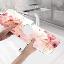 1pc Pink Floral Diatom Mud Decorative Non-Slip Silicone Faucet Drain Pad, Kitchen Drain Pad, Suitable For Bathroom And Kitchen Faucet Protection And Decoration. - Multicolor - View 9