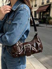 Fashionable Contrast Color Shoulder Bag For Women - Coffee - View 3