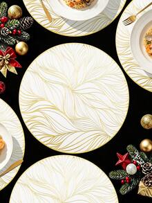 6/120pcs, Gold Round Leaf PVC Placemats, Waterproof & Oil-Resistant Tabletop Decor Mats, Washable Tableware Mats, Non-Slip & Odorless Western Dining Mats, Suitable For Restaurants, Cafes, Homestays, Perfect For Holidays, Parties, Gatherings, Birthdays, Weddings, Dinner Parties - Multicolor - View 4
