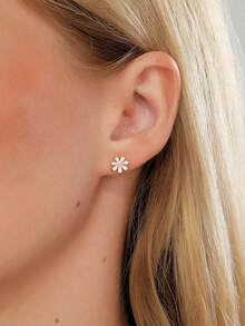 1 Đôi bông tai hình hoa xinh xắn, kiểu vặn vít, mạ vàng 18K chất lượng cao, độ dày 0.03μm. - Nhiều màu - Xem 3