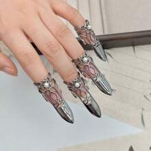 2pcs Chinese Style Adjustable Finger Armor Rings, Vintage Decorative Nail Rings - Multicolor - View 8