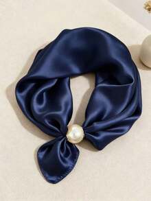 1pc New Solid Color Satin-Like Minimalist Pearl Magnetic Clasp Neck Scarf, Holiday - Multicolor - View 7