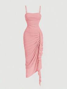 Vestido de mujer con estampado de mariposa vintage con teñido anudado, volantes fruncidos y bajo asimétrico, ideal para el Día de San Valentín, carnaval, cóctel, cena, baile de graduación, cumpleaños, verano y fiestas - Rosa - Ver 1