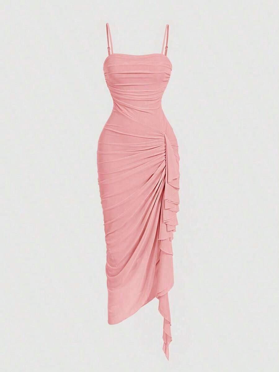 Vestido de mujer con estampado de mariposa vintage con teñido anudado, volantes fruncidos y bajo asimétrico, ideal para el Día de San Valentín, carnaval, cóctel, cena, baile de graduación, cumpleaños, verano y fiestas - Rosa - Ver 1