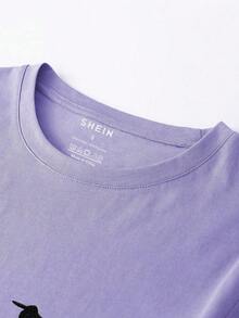 Camiseta unicolor de cuello redondo - Lila Púrpura - Ver 3