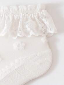 3 Pairs Baby Summer Mesh Socks, Children Breathable Lace Trim Socks, Princess Style Lace Socks - White - View 7