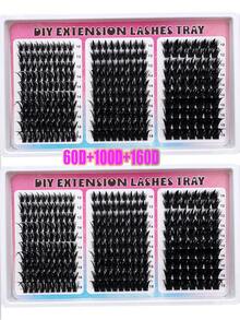 300D/200D/160D/100D/60D Spiky Cluster Eyelash Extension, 180pcs/260pcs Thick Spiky Realistic False Eyelashes 10-18mm Super Fluffy D-Curl Unique Spiky Cluster Fairy Lashes DIY Home Use - D - 查看 2