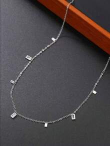 Cadena de clavícula de acero inoxidable elegante y resistente al desteñido, con diseño de nicho de lujo versátil con gota de agua y estilo japonés y coreano - Plateado - Ver 1