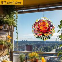 1个3D彩色玻璃旋转展示架，饰有盛开的红黄玫瑰，尺寸为25.5厘米/10英寸*25.5厘米/10英寸，带旋转挂钩，可360° DIY创意旋转装饰，风车造型，安装简便，适合作为圣诞节、万圣节和其他节日礼物（不含吊坠），款式随机。 - A - 查看 5