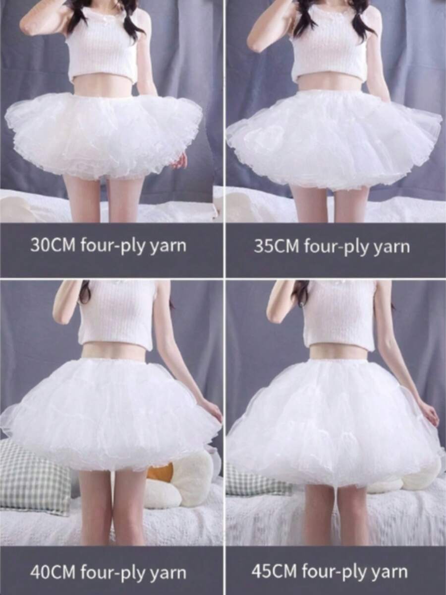 35cm Cloud Solid Color Polyester (Dacron) Four-Layer Plus Lolita Petticoat,Elegant,Birthday - White - View 1
