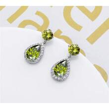 Drop Dangle Earrings| Gemstones Waterdrop Teardrop White Gold Plated Crystal Hanging Cubic Zirconia Hypoallergenic Earrings| Stylish Jewelry Gift For Mother Daughter Wife - Olive Green - View 5